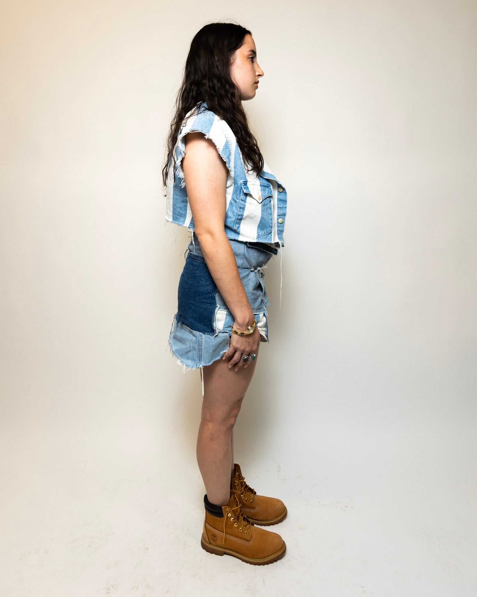 Patchwork denim wrap skirt shop